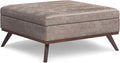SIMPLIHOME Owen 40 inch Wide Mid Century Modern Square XL Coffee Table Storage Ottoman in Distressed Grey Taupe Vegan Faux Leather, Assembled, for The Living Room, Entryway and Family Room