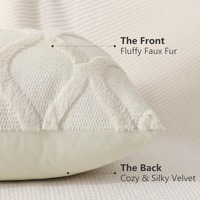 decorUhome Christmas Decorative Throw Pillow Covers 20X20 Set of 2, Soft Plush Faux Fur Wool Pillow Covers for Couch Bed Sofa Living Room, Beige