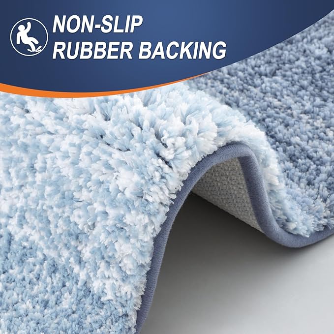 OLANLY Bathroom Runner Rugs 54x24, Extra Soft Absorbent Microfiber Bath Rugs, Rubber Backing, Quick Dry, Machine Washable Bath Mats for Bathroom Floor, Tub and Shower, Home Decor Accessories, Blue