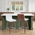 Vienna Modern Counter Height Swivel Bar Stool with Snow White Faux Leather Seat and Walnut Finished Wood Frame Set of 3