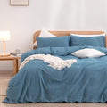 BESTOUCH Duvet Cover Set 100% Washed Cotton Linen Feel Super Soft Comfortable Chic Lightweight 3 PCs Home Bedding Set Solid Dark Blue King