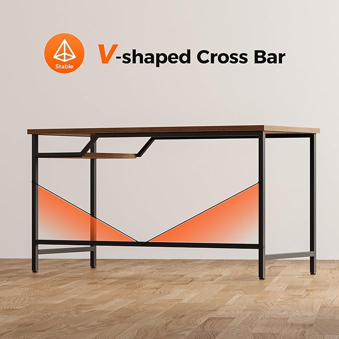 Computer Desk 55 X 24 inch, Gaming Desk for Small Spaces, Modern Simple Style Table for Home Office, Study Student Writing Table (Shelf, Dark Brown, 55 inch)