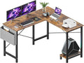 Whitmor L Shaped Gaming Desk - 50 Inch Reversible Corner Computer Desk with Wood Top, Metal Frame, CPU Stand & Side Bag, Home Office Dorm Sturdy Writing Workstation, Brown
