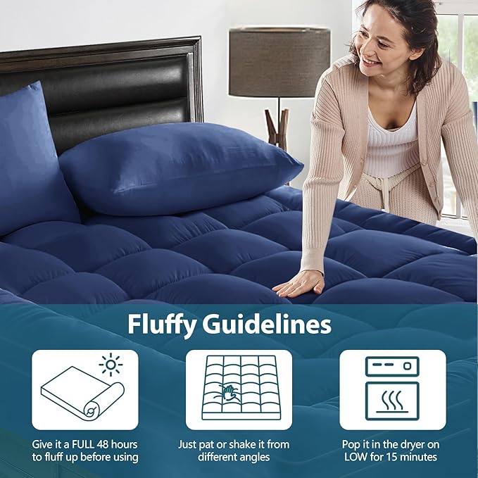 CYMULA Mattress Topper Twin Size - Soft Cooling Mattress Pad for College Dorm Room Essentials - Extra Thick Twin Protector Cover for Back Pain, Single Bed Topper Pillow Top with 8''-21'' Deep Pocket