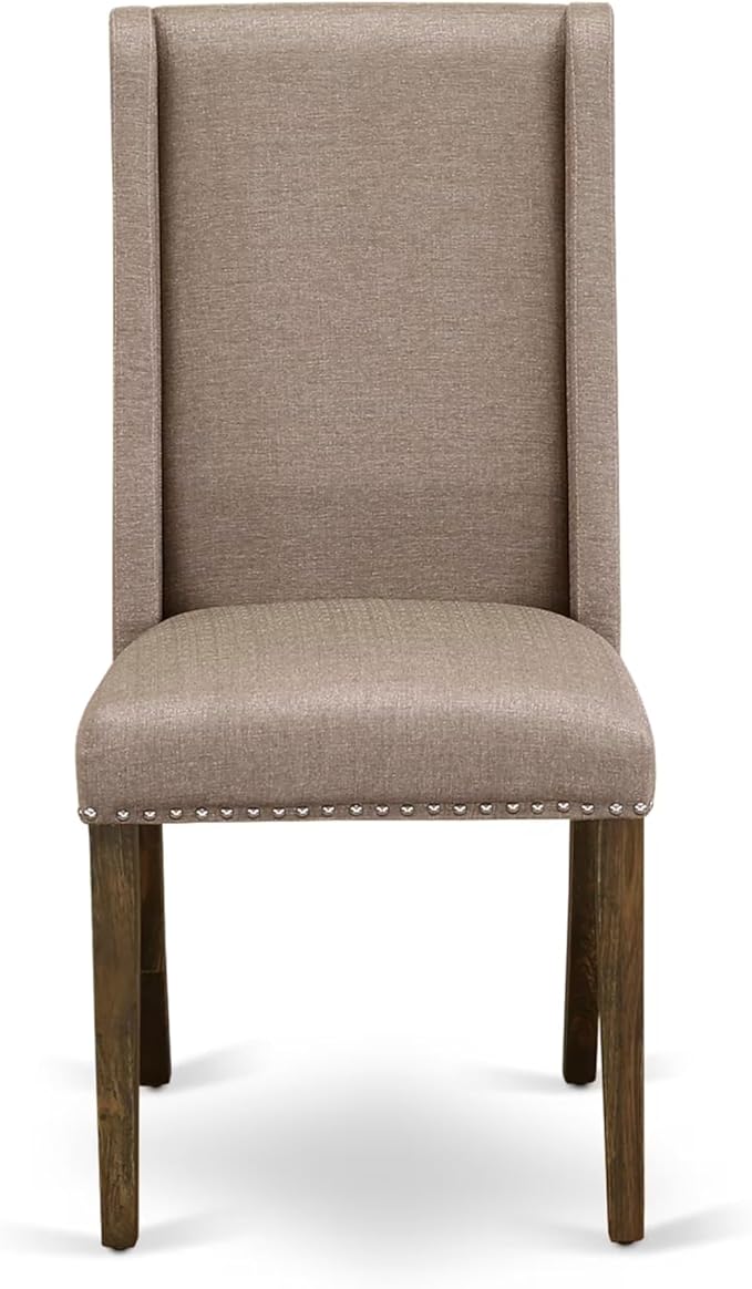 East West Furniture V797FL716-6 6 Piece Dining Table Set Contains a Rectangle Dining Room Table with V-Legs and 4 Dark Khaki Linen Fabric Parson Chairs with a Bench, 40x72 Inch, Multi-Color