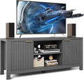 59" TV Stand for TVs Up to 65 Inches, Mid Century Modern TV Entertainment Center with Storage Cabinets & Open Shelves, Wood TV Cabinet for Living Room, Gray Oak