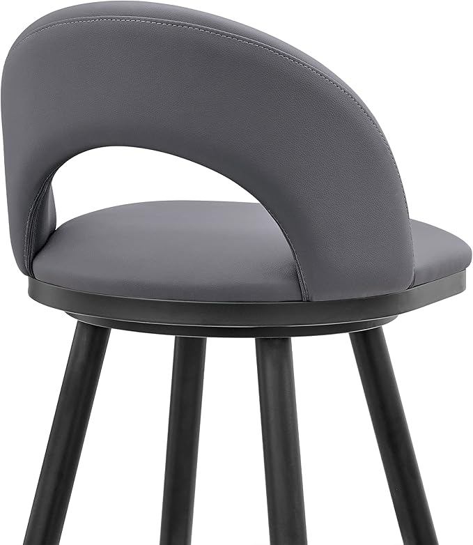 Armen Living Charlotte Swivel Counter Stool in Black Metal and Grey Faux Leather
