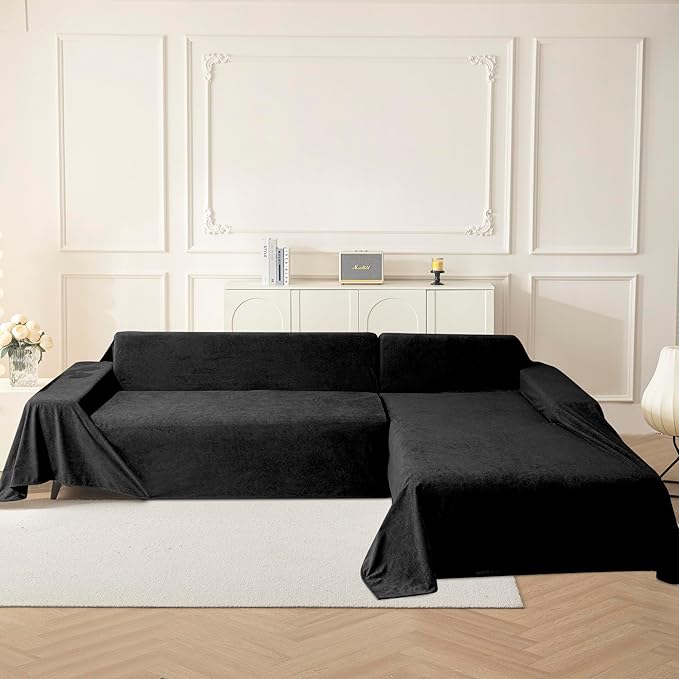 MYSKY HOME Black Couch Covers for Reclining Couch, Non-Slip Sectional Sofa Cover for Dog, Couch Covers for Sofa, Pet Couch Protector, Chair Covers Sofa Slipcovers Washable Furniture Covers, 71"x 91"
