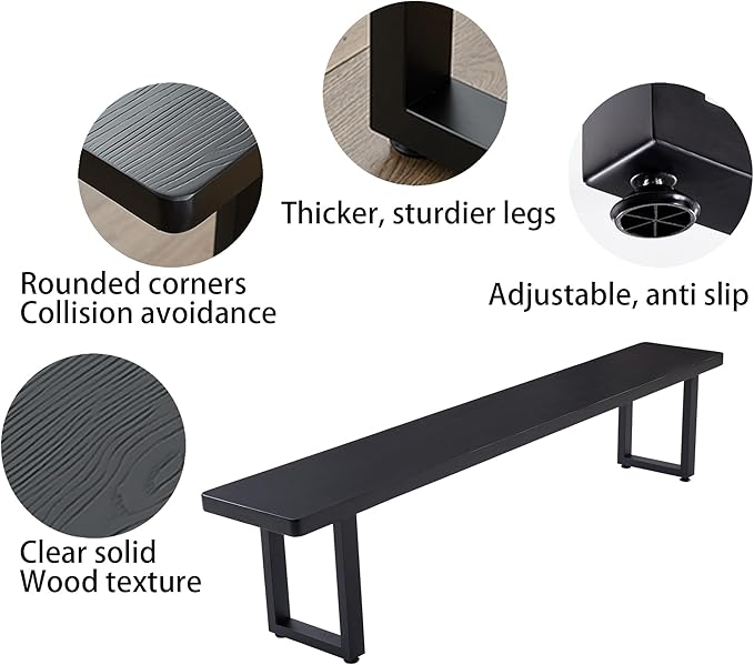 Black Bench Wooden Bench with Metal Legs Suitable for Dining Room Living Room Office Conference Room Indoor Stool Multiple （55.12in）
