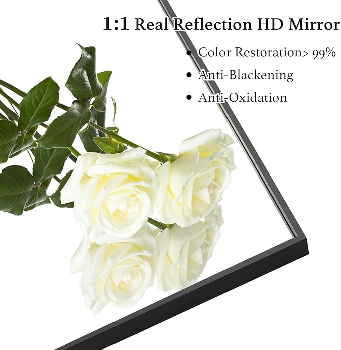 24x30 Inch Black Bathroom Mirror, Copper-Free Mirror, Aluminum Alloy Frame Vanity Mirror, Rectangle Wall Mounted Mirror, Modern Mirror for Bedroom/Living Room/Porch Horizontal or Vertical