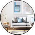 24 inch Round Titanium Mirror Wall Decor, Brushed Dark Grey Metal Framed Circle Mirror for Bathroom Vanity, Bedroom Decor, Living Room, Entryway