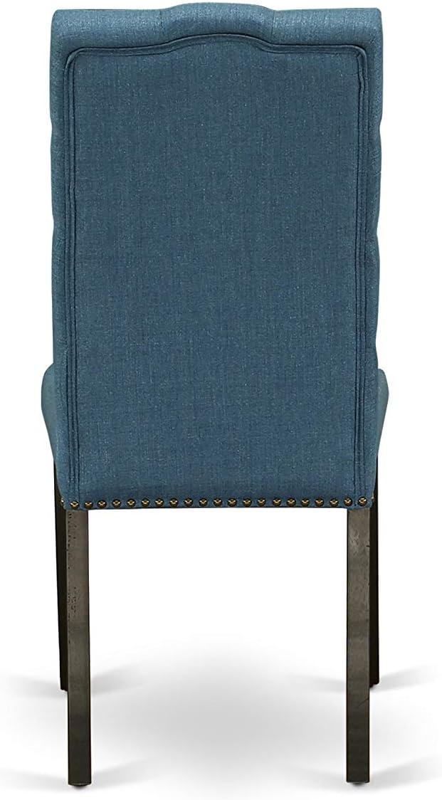 East West Furniture X627EL121-7 7 Piece Dining Room Table Set Consist of a Rectangle Kitchen Table with X-Legs and 6 Blue Linen Fabric Parson Dining Chairs, 40x72 Inch, Multi-Color