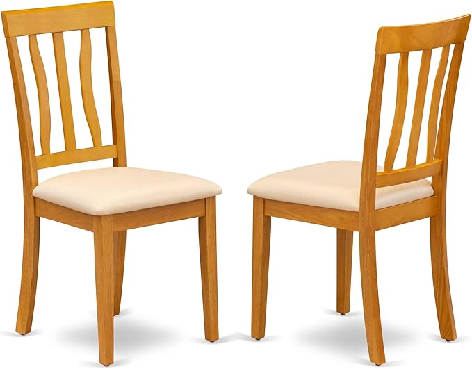 East West Furniture DLAN5-OAK-C 5 Piece Kitchen Table Set for 4 Includes a Round Dining Room Table with Dropleaf and 4 Linen Fabric Upholstered Dining Chairs, 42x42 Inch, Oak