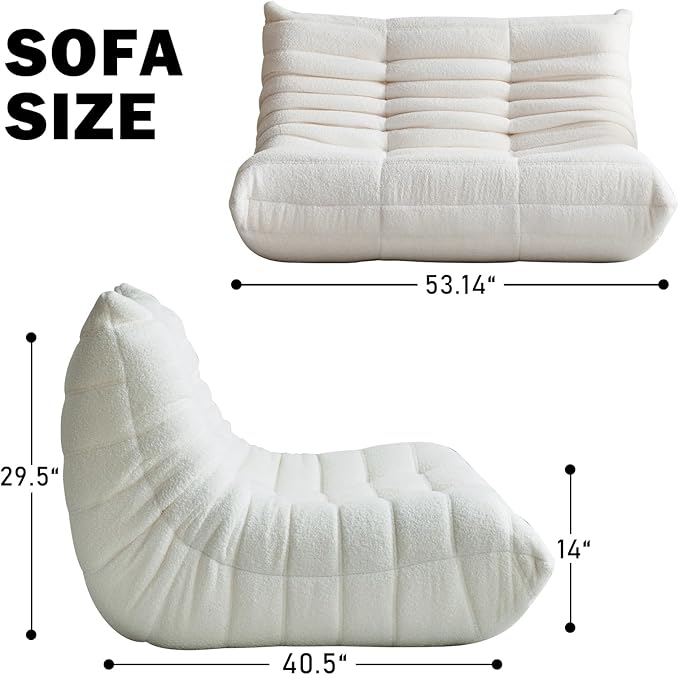 Bean Bag Chair for Adults, Oversized Loveseat Fireside Chair Comfy Lazy Floor Sofa, 2 Seater Lazy Sofa Couch Memory Foam Bean Bag for Living Room, Bedroom Apartment Office (Beige)