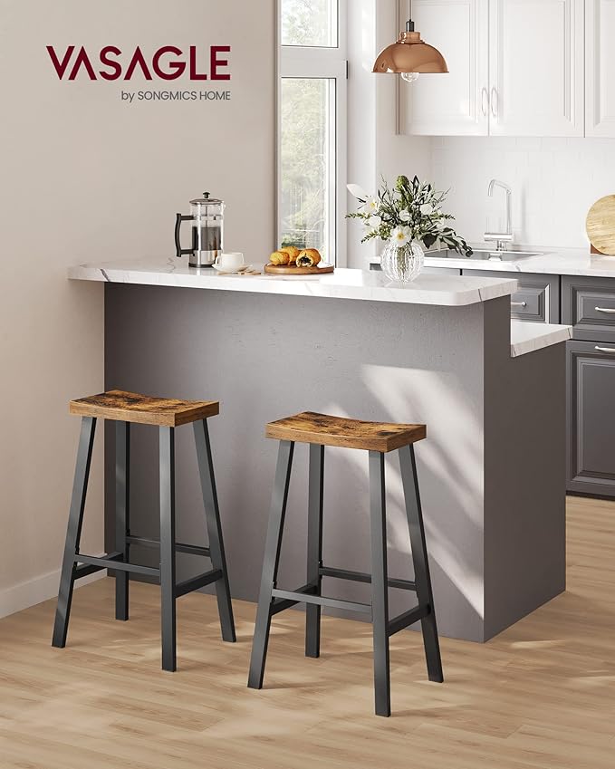 VASAGLE Bar Stools Set of 2, Counter Height Stools, Bar Chairs with Footrest, 29.1 Inches Tall Kitchen Breakfast Stools, Industrial, Living Room Party Room, Rustic Brown ULBC094B01