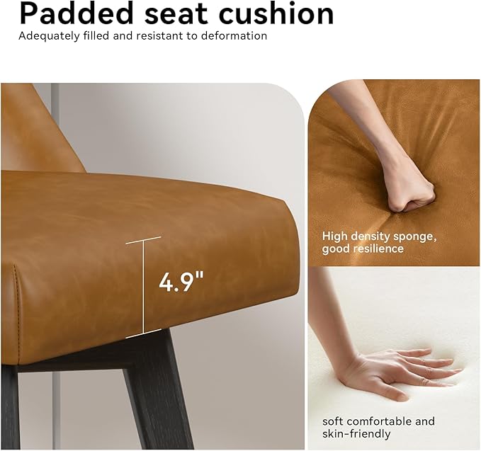 Counter Height Swivel Bar Stools Set of 6, 26 Inch Bar Stools with Footrest, Faux Leather Upholstered Barstools with Back and Solid Wood Legs for Kitchen Island, Dining Room,Pub,Brown