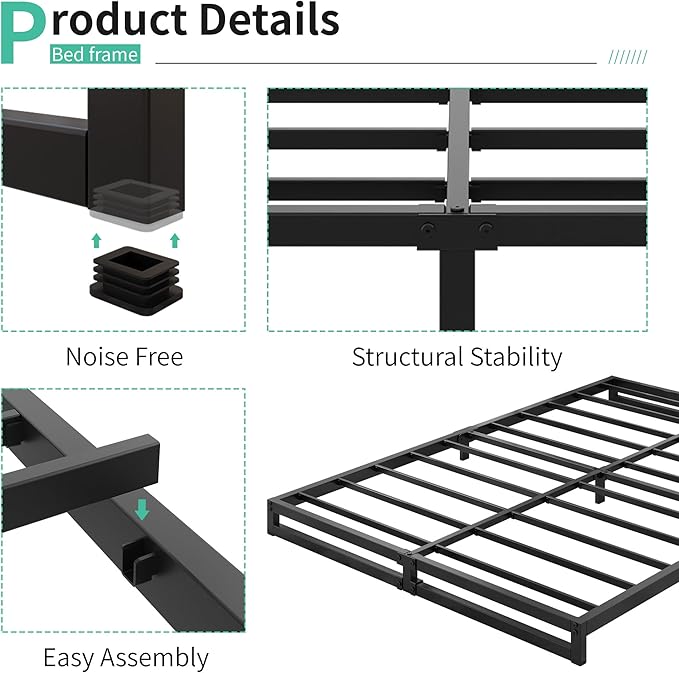 6 Inch California King Bed Frames No Box Spring Needed Heavy Duty Metal Cal King Platform for Mattress Foundation, Noise Free, Easy Assembly, Black