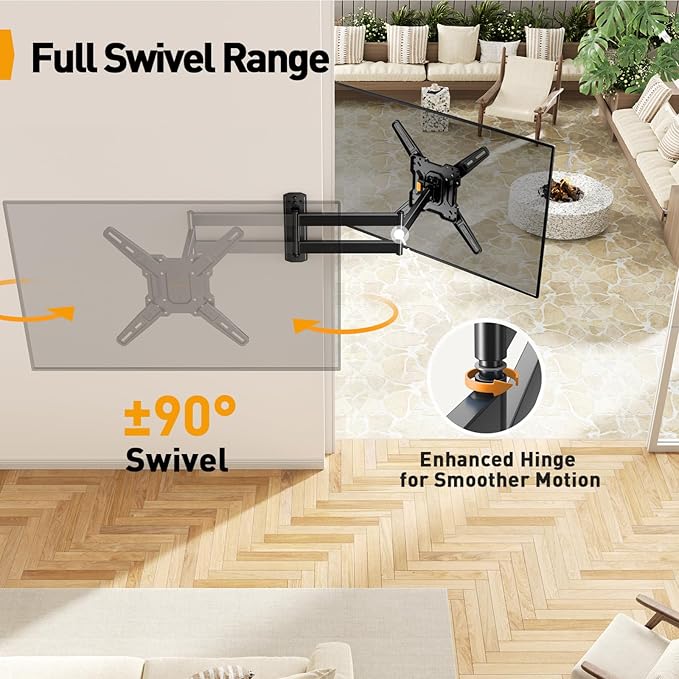 Perlegear Long Arm TV Wall Mount for 26-65 inch TVs up to 100 lbs, Corner TV Mount Bracket with 31.65” Extension, Swivel, Tilt Articulating Arms, Full Motion Wall Mount, Max VESA 400x400mm PGMF25B