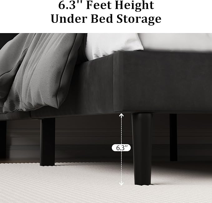 Full Size Platform Bed Frame with Upholstered Velvet Button Tufted Headboard, Mattress Foundation with Wooden Slat Support, No Box Spring Needed, Easy Assembly, Noise Free, Black