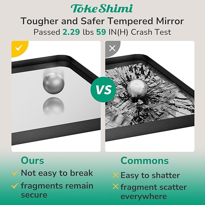 TokeShimi 48x24 Matte Black Bathroom Mirror for Over Sink,Bathroom Mirror Rectangle with Tempered Glass,Vanity Mirror with Seamless Aluminum Frame(Horizontal/Vertical)