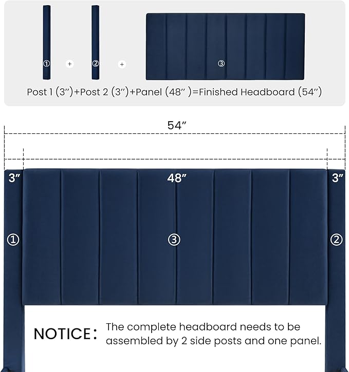 SHA CERLIN Full Bed Frame/Velvet Upholstered Platform Bed Frame with Headboard/Strong Wood Slats Support/Mattress Foundation/No Box Spring Needed - Dark Blue