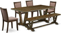 East West Furniture V777MZ748-6 6 Piece Dinette Set Contains a Rectangle Dining Room Table with V-Legs and 4 Coffee Linen Fabric Parson Chairs with a Bench, 40x72 Inch, Multi-Color