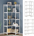 Tohomeor Bookshelf 5 Tier Deformable Corner Bookcase Free Standing Modern Industrial Book Storage Display Book Shelf for Bedroom Living Room Study Room Office (White)
