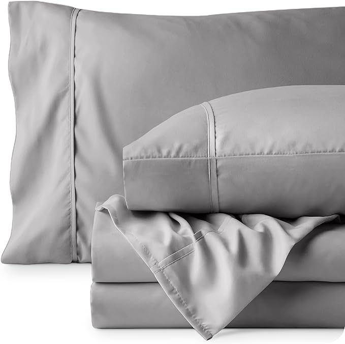 Bare Home Twin Sheet Set - 1800 Ultra-Soft Microfiber Twin Bed Sheets - Double Brushed - Deep Pockets - Easy Fit - Extra Soft - 3 Piece Set - Bedding Sheets & Pillowcases (Twin, Light Grey)