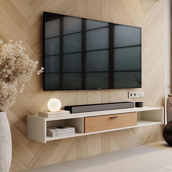 47'' Floating TV Stand,Wall Mounted TV Console,Floating TV Cabinet,Under TV Shelf for Bedroom Living Room(White)