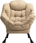 HollyHOME Modern Fabric Large Lazy Chair, Accent Oversized Comfy Reading Chair, Thick Padded Cozy Lounge Chair with Armrest, Leisure Sofa Chair for Living Room, Bedroom, Dorm, Coffee&White