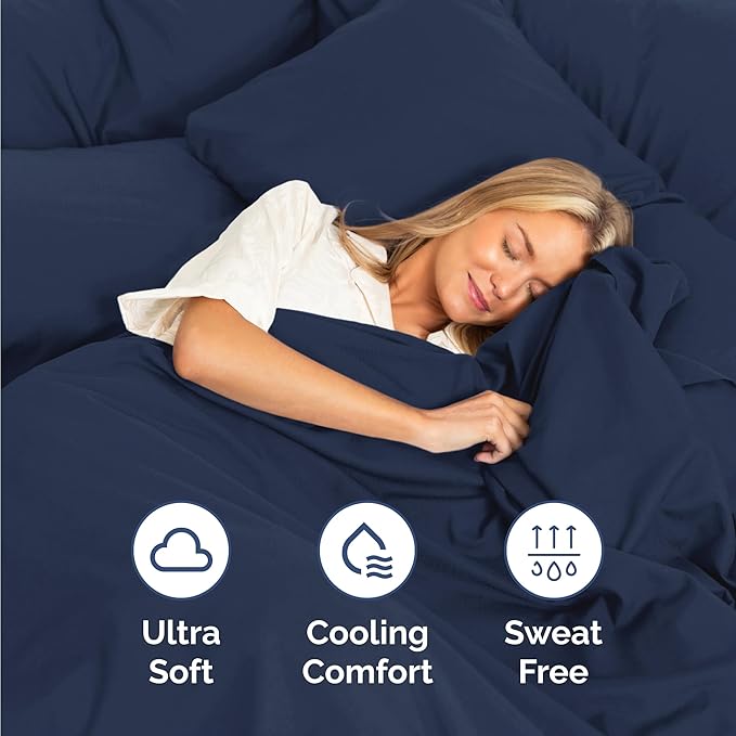 Twin Size 3 Piece Sheet Set - Comfy Breathable & Cooling Bed Sheets Set - Hotel Luxury Bedding for Women, Men, Kids, Teens, Boys & Girls - Deep Pockets, Ultra-Soft, Wrinkle Free - Oeko-Tex - Navy Blue