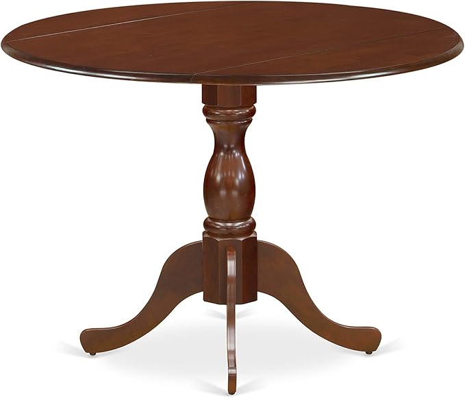 East West Furniture DMAB5-MAH-18 5 Piece Modern Dining Table Set Includes a Round Wooden Table with Dropleaf and 4 Coffee Linen Fabric Upholstered Chairs, 42x42 Inch, Mahogany