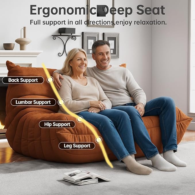 Bean Bag Chairs for Adults, Memory Foam Couch Loveseat Sofa Chair, Soft Teddy Material Cozy Comfy Reading Nook Chairs, Floor Chair for Living Room Bedroom Office