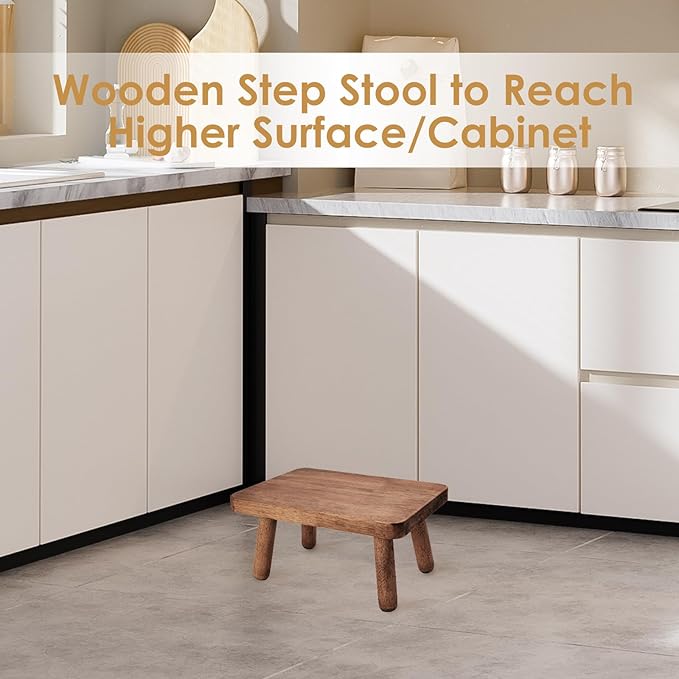 Wooden Step Stool for Adults Office's Step Stool Heavry Duty Stepping Stools for Office, Bedroom, Garden, Bathroom with Four Detachable and Assembled Legs Chocolate Brown (Classic 6.3" inch)