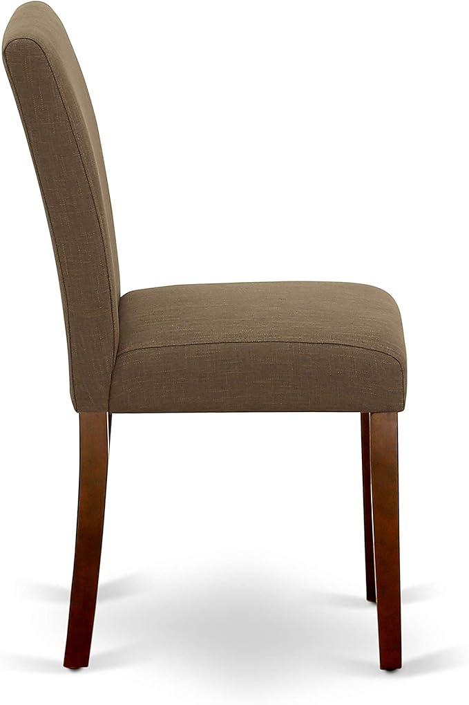 East West Furniture DMAB3-MAH-18 3 Piece Dining Room Table Set Contains a Round Dining Table with Dropleaf and 2 Coffee Linen Fabric Upholstered Parson Chairs, 42x42 Inch, Mahogany