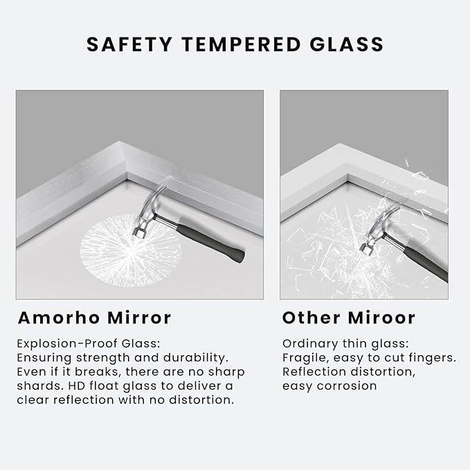Amorho 50 X36 Inch Bathroom Mirror Silver, Thick Metal Framed Wall Mirrors for Over Sink, Brushed Nickel Mirror Perfect for Bedroom, Living Room, Entryway, Rectangle (Horizontal/Vertical).