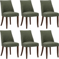 COLAMY Upholstered Dining Chairs Set of 6, Mid Century Modern Kitchen Chairs with Back, Farmhouse Fabric Side Dining Room Chairs with Wood Legs for Dining Room Restaurant, Green