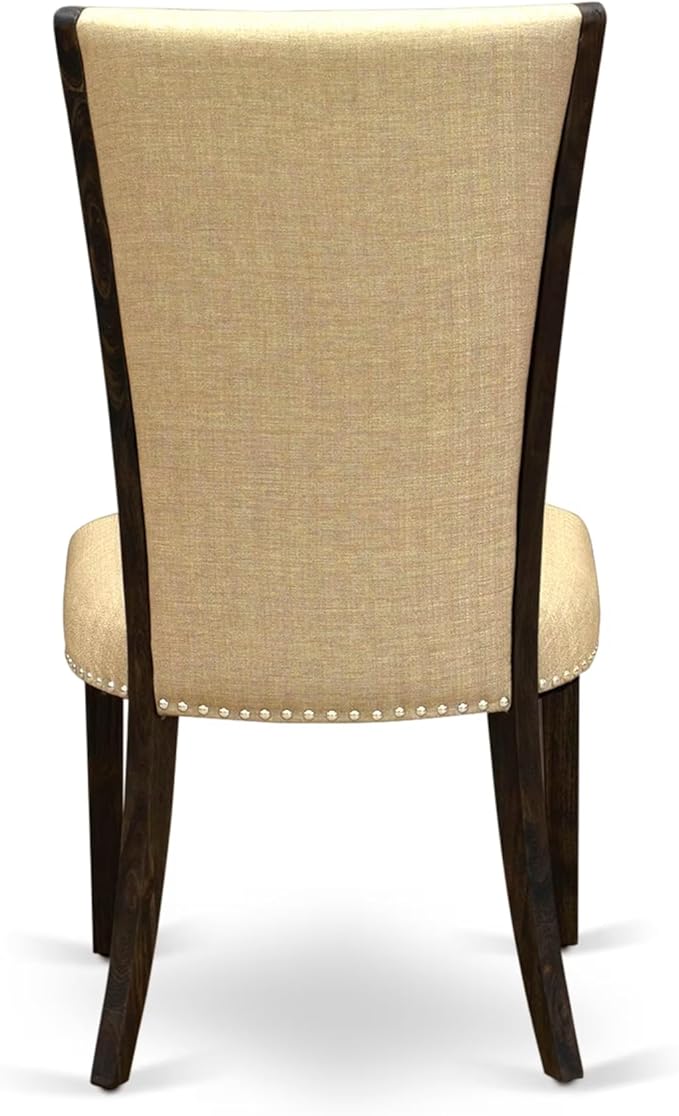 East West Furniture V797VE703-9 9 Piece Dining Room Table Set Includes a Rectangle Kitchen Table with V-Legs and 8 Brown Linen Fabric Parsons Dining Chairs, 40x72 Inch, Multi-Color