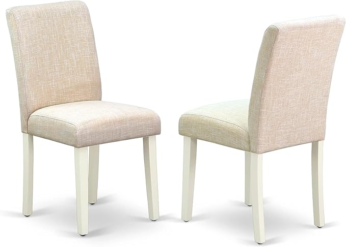 East West Furniture VAAB5-LWH-02 5 Piece Dining Room Table Set Includes an Oval Kitchen Table with Butterfly Leaf and 4 Light Beige Linen Fabric Parsons Chairs, 40x76 Inch, Linen White