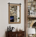 Farmhouse Bathroom Mirror, Brown Rustic Vanity Mirror Wood Framed Decrative Mirrors, Barn Door Style Decor Entryway Bedroom 22x30INCH Horizontal