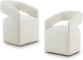 Upholstered Dining Chairs with Removable Casters Barrel Side Armchair with Rollers for Diningroom Bedroom Livingroom Reading Room, Ivory, 2PCS
