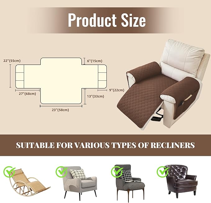 MEHIDFY Sofa Seat Arm Cover, Waterproof Couch Armrest Protector, Anti-Slip Sofa Cover, Remote Holder for Armchair, Dual Side Recliner Caddy with 3 Pockets for TV Remote, Phone, Pad, Pen, Book(Brown)