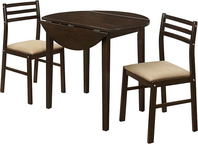 Coaster Home Furnishings 3-Piece Round Wood Dining Room Set Drop Leaf Extension Table Ladder Back Side Chairs Upholstered Seat Cushions Cappuccino and Tan 130005