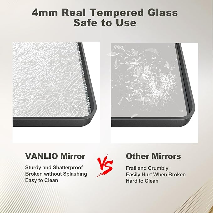 55x36 Inch Black Framed Bathroom Mirror for Wall, Large Matte Metal Framed Wall Mirror, Rounded Corner Rectangle Vanity Mirror, Tempered Glass, Anti-Rust, Shatterproof (Horizontal/Vertical)