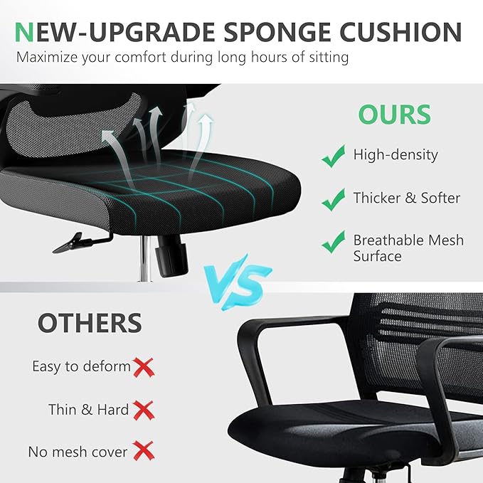 Executive Office Chair, Ergonomic Comfort Home Desk Chair, Mid Back Gaming Chair with Wheels, Adjustable Height, Lumbar Support, Flip-up Armrest with 350LBS Capacity
