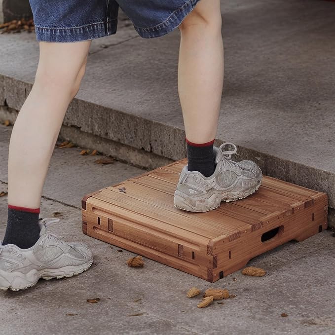 Wooden Platform 3.7" Height.One Step Stool Larger 31.5" for Adults&Senior. Carbonization Porch Step,Stair Assist Indoor&Outdoor,Bedside Foot Stepper,Mobility Stepping.for Handicap,Elderly,Kids