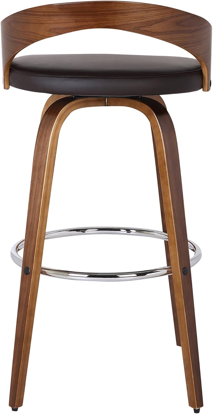 Armen Living Sonia 26" Counter Height Swivel Brown Faux Leather and Walnut Wood Bar Stool - Set of 4