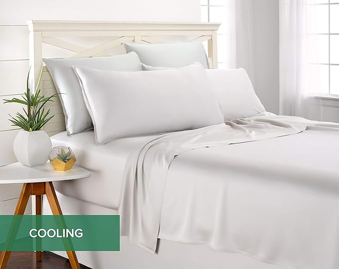 Pure Bamboo Queen Sheets, Genuine 100% Organic Viscose Derived from Bamboo Bed Sheet Set, Luxuriously Soft & Cooling, Double Stitching, 2 Year Quality Promise (Queen, White)