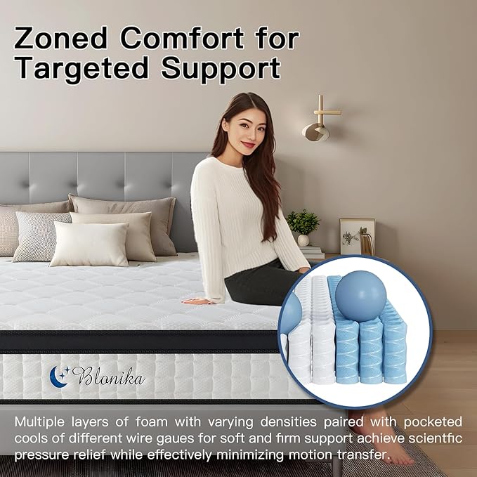 King Size Mattress, 12 Inch King Mattress in a Box, Medium Firm with Memory Foam and Pocket Springs, Strong Edge Support, Pressure Relief