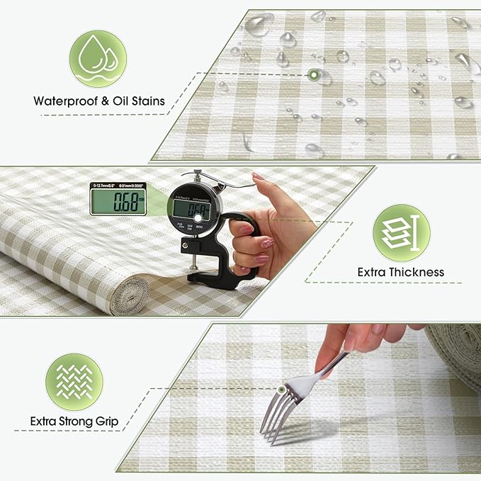 Beautysaid Shelf and Drawer Liner for Kitchen Cabinet, Non Adhesive Non Slip Shelf Paper Waterproof Washable Thickened for Dresser Pantry Shelve Bathroom Protector Liner(Checkered,12 in x 10 FT)
